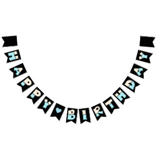 Banderines Happy Birthday azul Beige