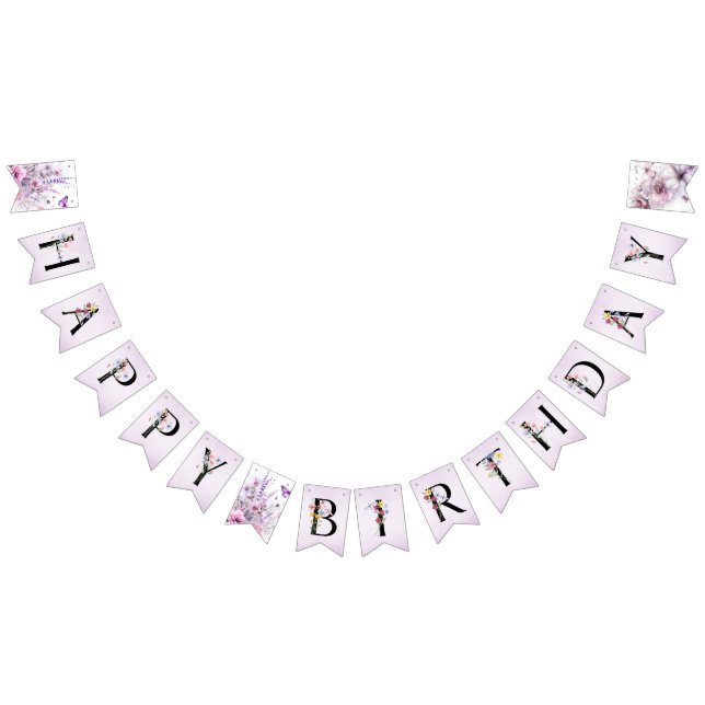 Banderines Happy Birthday Lilac Butterfly Watercolor Bunting (Todo)
