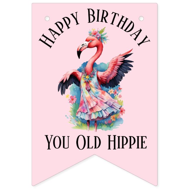 Banderines Happy Birthday You Old Hippie Retro 60s 70s (Primera bandera)