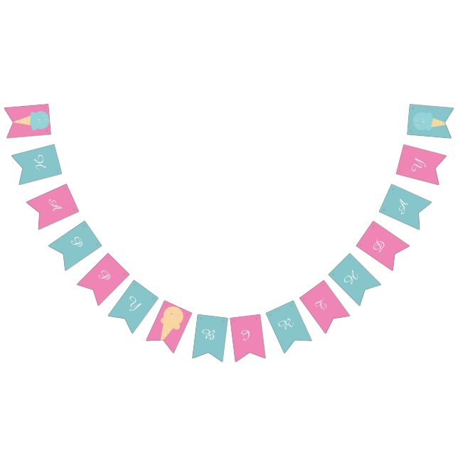 Banderines Helado Cream Cones Rosa Azul Feliz Cumpleaños (Todo)