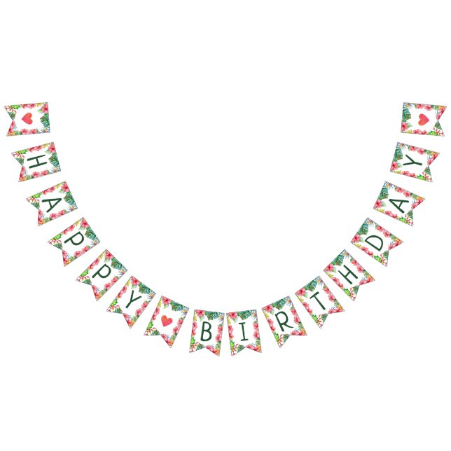 Banderines Hibiscus Tropical Hawaiano Feliz cumpleaños (Todo)