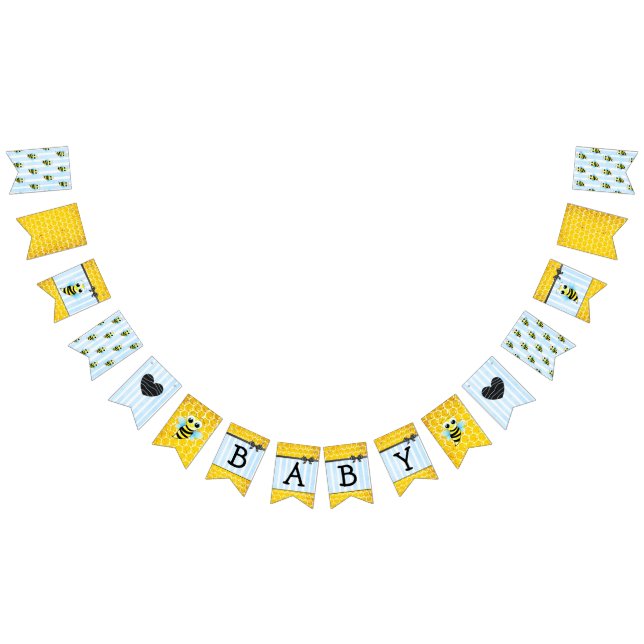 Banderines Honeybee Bumblebee Honeycomb Blue Boy Baby Shower (Todo)