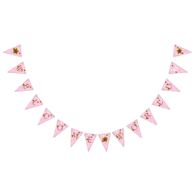 Banderines Huella mundial de bienvenida de Baby Shower rosa y (Todo)
