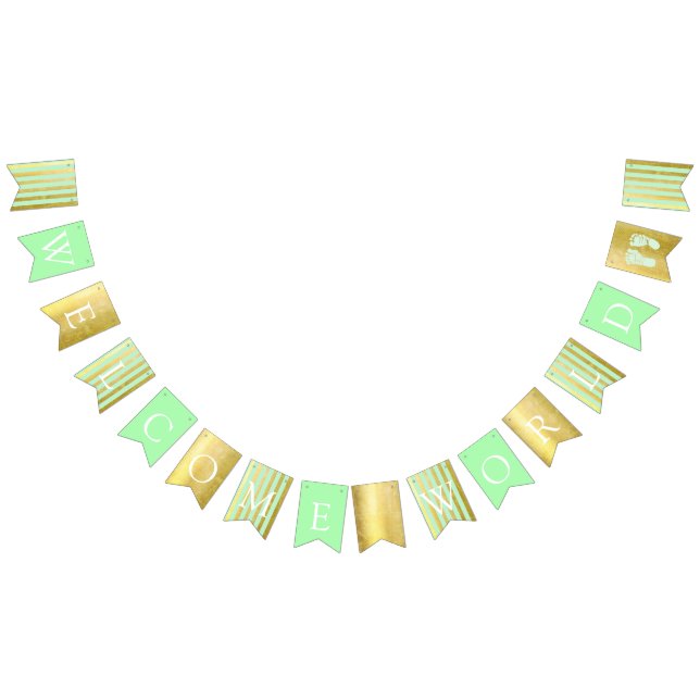 Banderines Huella mundial de bienvenida de Baby Shower verde  (Todo)