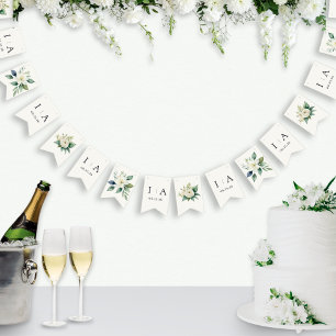 Banderines Iniciales Florales en Acuarela y Fecha de Boda Per
