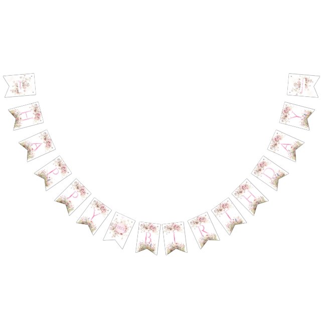 Banderines Invitación de cumpleaños rosado de flor silvestre  (Todo)