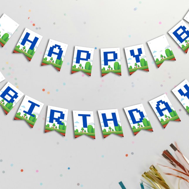 Banderines Juego de video retro Feliz cumpleaños (Retro Video Game Happy Birthday Bunting Flags
)