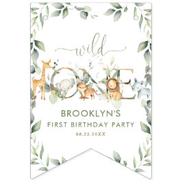 Banderines Jungle Animals Greenery Wild One Happy Birthday