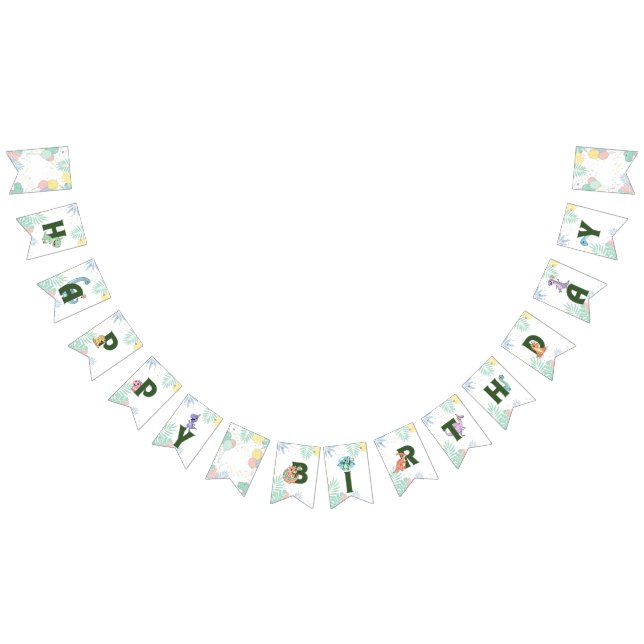 Banderines Jungle Dinosaur Roar Happy Birthday Banner (Todo)