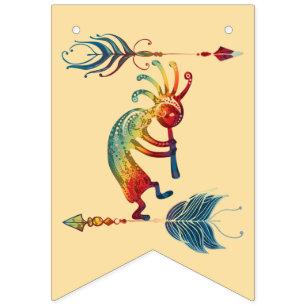 Banderines Kokopelli nativo americano con dos plumas 1