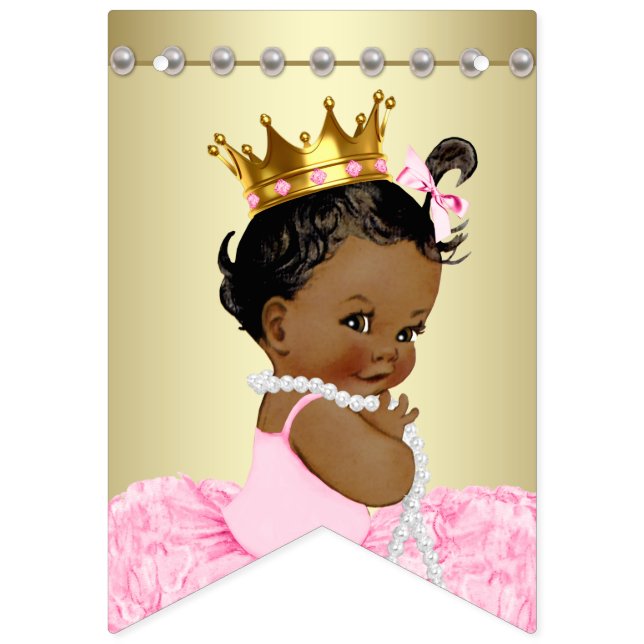 Banderines La balerina afroamericana Tutu Pearls Baby Shower (Primera bandera)