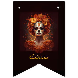 Banderines La Catrina Marigold Día de los Muertos Cráneo de A