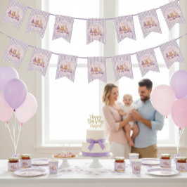 Banderines Lavender Gingham 1st Birthday Bunting Flags