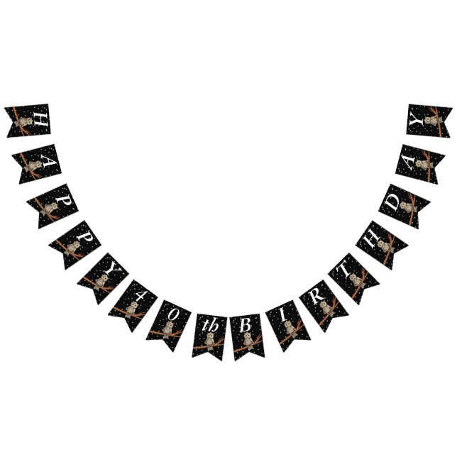 Banderines Lechuza de cumpleaños marrón bonito en estrellas d (Todo)