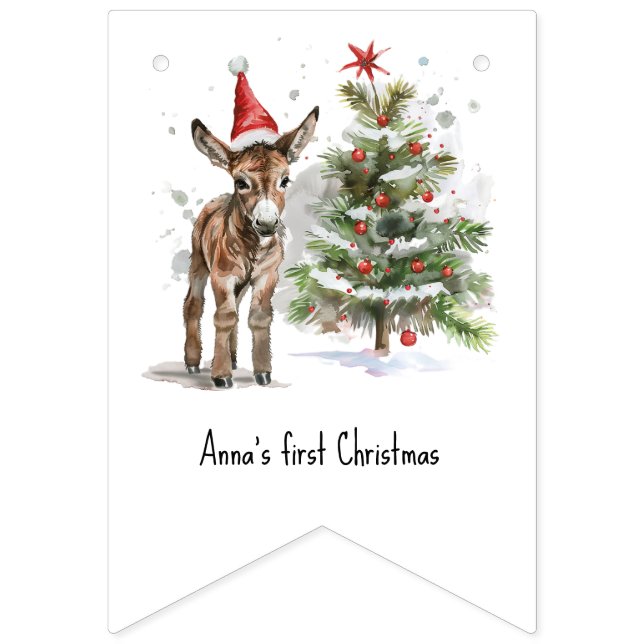 Banderines lindo bebe burro y árbol de navidad, personalizabl (Primera bandera)