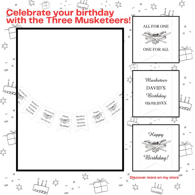 Banderines Los tres mosqueteros felices cumpleaños (Subido por el creador)