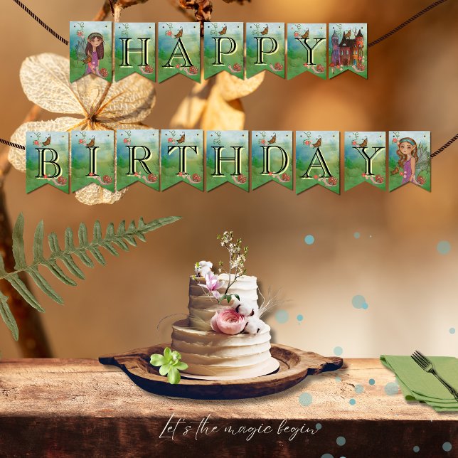 Banderines Magical Woodland Fairy First Birthday Bunting Flag (Magical Woodland Fairy First Birthday Bunting Flag)