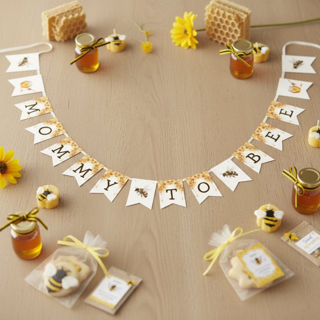 Banderines Mama Bee Honeycomb Honey Drip Baby Shower (Mama Bee Honeycomb Honey Drip Baby Shower Bunting Flags
)