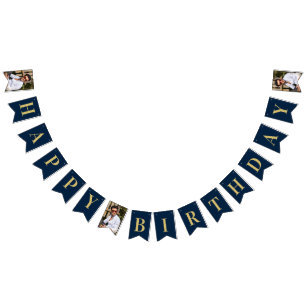 Banderines Marco Art Déco de color azul marino y dorado Feliz