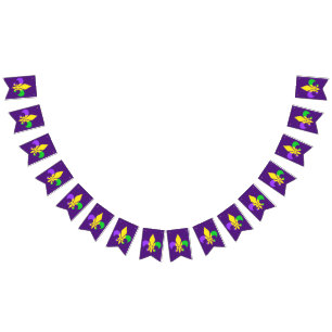 Banderines Mardi Gras Green Yellow Purple Fleur-de-Lis