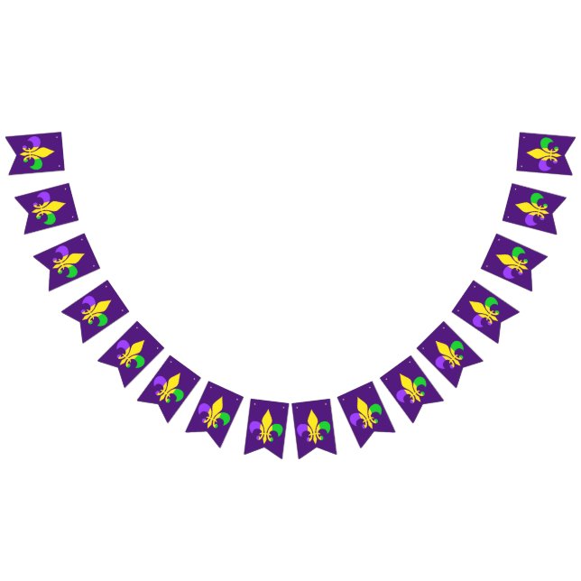 Banderines Mardi Gras Green Yellow Purple Fleur-de-Lis (Todo)