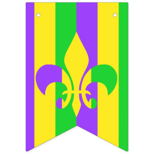 Banderines Mardi Gras Green Yellow Purple Fleur-de-Lis