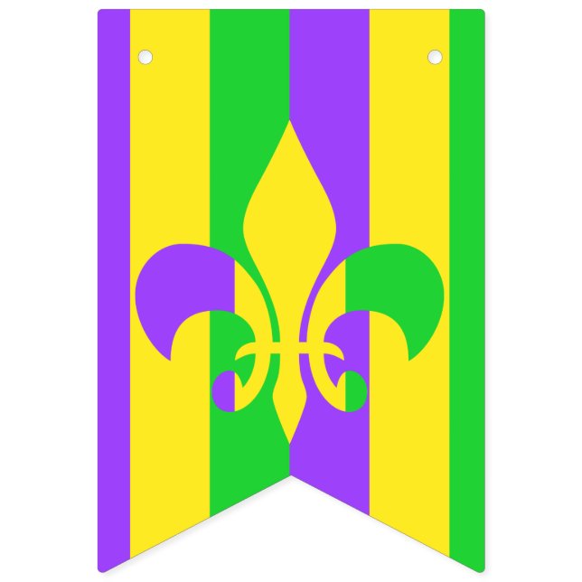 Banderines Mardi Gras Green Yellow Purple Fleur-de-Lis (Primera bandera)