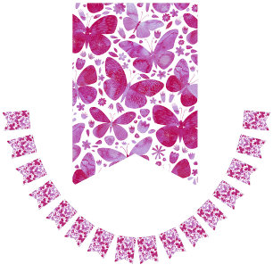 Banderines Mariposas Acuarela Flags de Bungalows rosa magenta