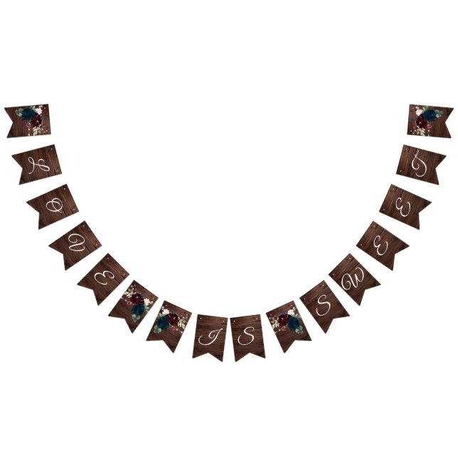 Banderines Marsala y Boda de Madera Rústica de Flores de Mari (Todo)