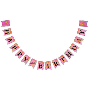 Banderines Mensaje de Feliz Cumpleaños Flower Power Sesenta R