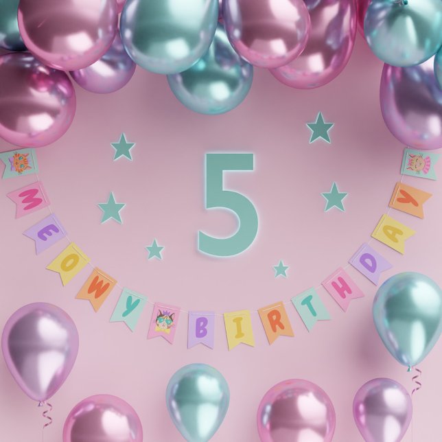 Banderines Meowday Cute de cumpleaños gatos arcoiris (Meowy Birthday Cute Rainbow Cats Bunting Flags)