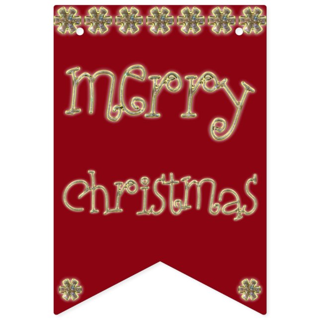 Banderines Merry Christmas Moda Gold Purpurina Typography Red (Primera bandera)