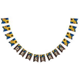 Banderines Mesa de postre de Rosas azules de girasol rústico