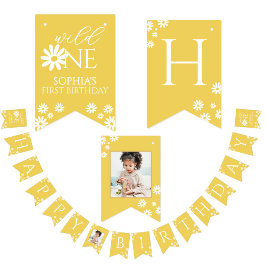 Banderines Milestone 1st Birthday Photo White Daisy Bunting