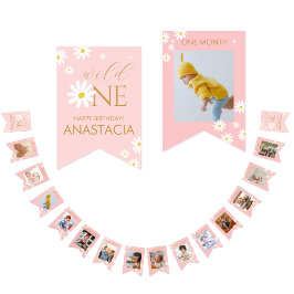 Banderines Milestone 1st Birthday Pink Photo White Daisy