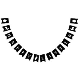 Banderines Minimalist Black With White Bunnies Happy Easter