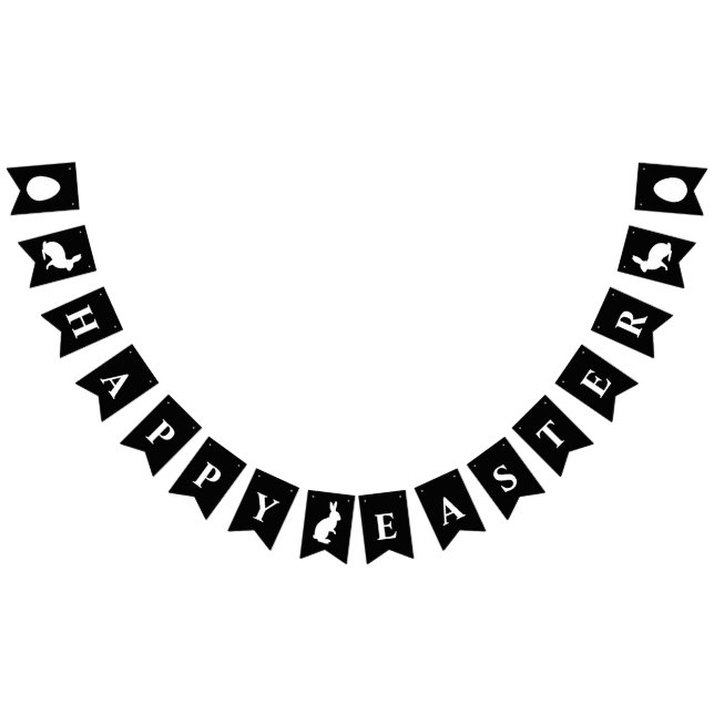 Banderines Minimalist Black With White Bunnies Happy Easter (Todo)