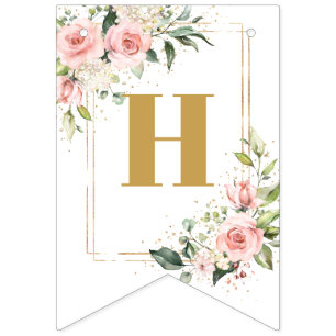 Banderines Moda flores rubor eucalipto oro 16 cumpleaños