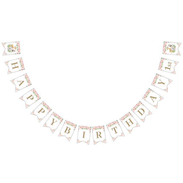 Banderines Moda Jungle Animales Rubor Cumpleaños Floral Rosa (Todo)