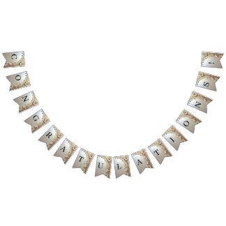 Banderines Modern White Flowers Pearls Bunting Flag