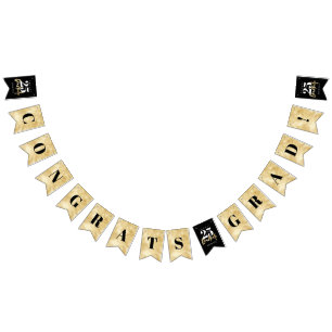 Banderines Moderna caligrafía de oro Black Graduation Bunting