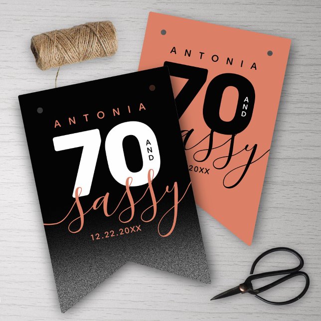 Banderines Moderno cobre 70 y elegante (Girly Copper 70 and Sassy Her 70th Birthday Bunting Flags Cover Photo.)