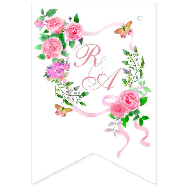 Banderines Monograma de cinta rosa rosa rosa (Primera bandera)