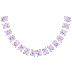 Banderines Morado, Gris Blanco 🐘 Elefante Bebé - Baptismo