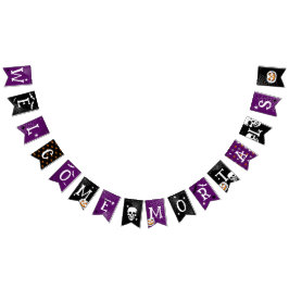 Banderines Mortales de bienvenida de Halloween morada negra