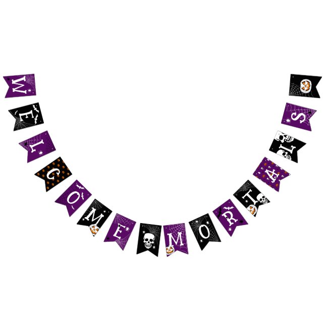 Banderines Mortales de bienvenida de Halloween morada negra (Todo)