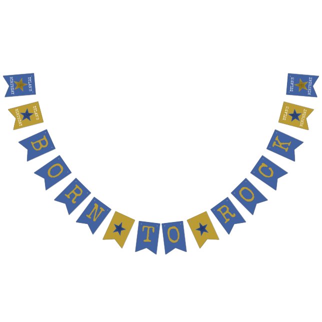 Banderines Nacido en Rock Star Birthday Party Banner Blue Gol (Todo)