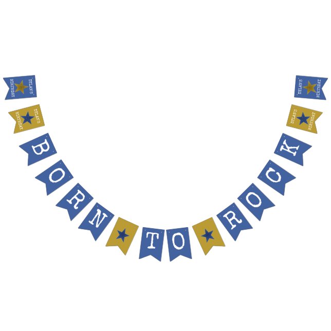 Banderines Nacido en Rock Star Birthday Party Banner Blue Gol (Todo)