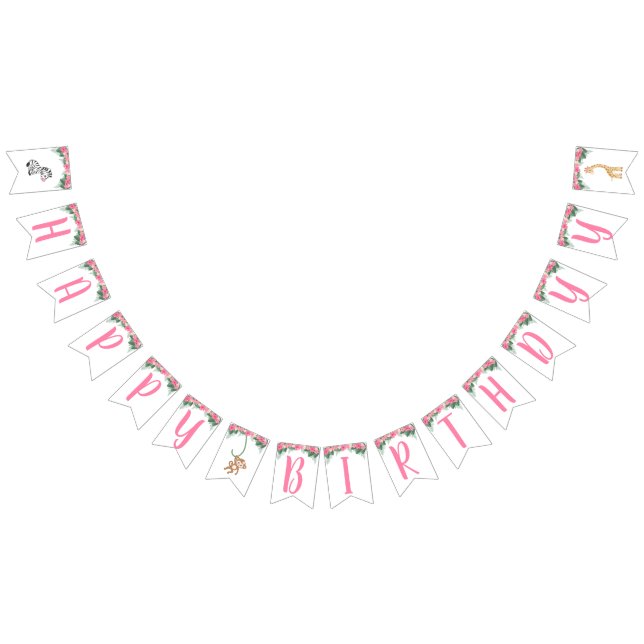 Banderines Nacimiento de animales de Safari Rosa (Todo)