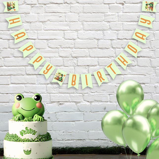 Banderines Naranja de rana verde Boba Bubble Tea Feliz cumple (Subido por el creador)